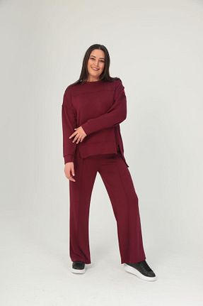 ست گرمکن سایز بزرگ زرشکی زنانه پنبه ای Esina - کد 896574588