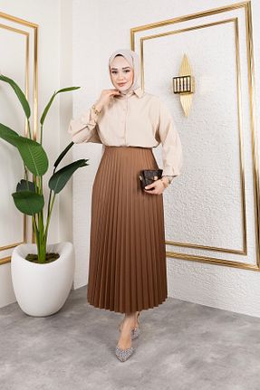 دامن حجاب قهوه ای زنانه کمر کش دار Sfg Life Moda - کد 896616373