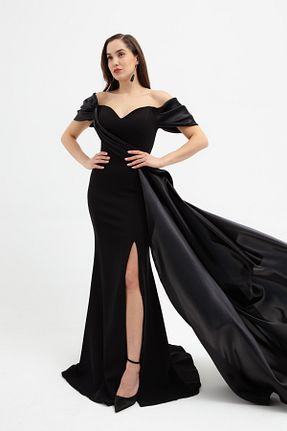 لباس مجلسی و فارغ التحصیلی مشکی زنانه کرپ Lafaba - کد 896631343