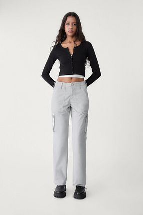 شلوار طوسی زنانه پنبه ای Stradivarius - کد 896623259