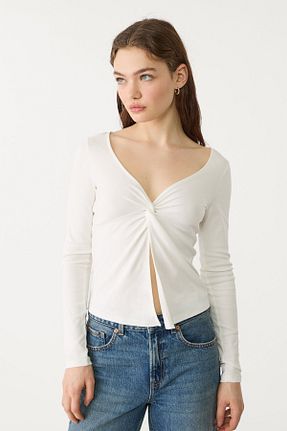 تیشرت سفید زنانه اسلیم فیت Stradivarius - کد 896627365