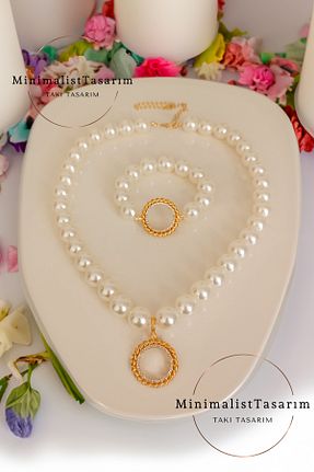 گردنبند مروارید بژ MinimalistTasarım - کد 853738631