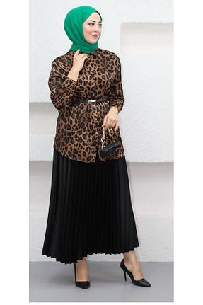 پیراهن حجاب قهوه ای زنانه اورسایز CNG MODA - کد 896649532