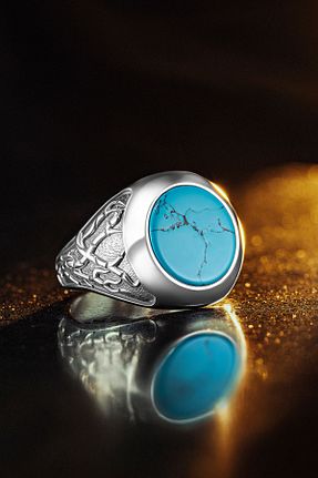 انگشتر نقره فیروزه ای مردانه عقیق Ring Of The King - کد 896665999