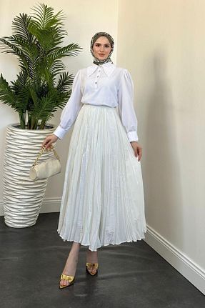 دامن حجاب سفید زنانه رگولار MERVEN AKYÜZ - کد 896656215