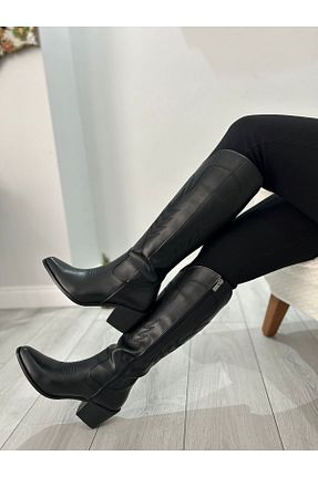 چکمه مشکی زنانه چرم مصنوعی POTEEN - کد 876389093