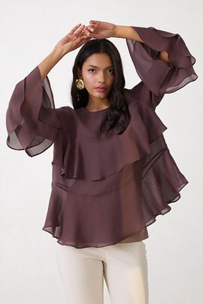 بلوز قهوه ای زنانه ساده Setre - کد 896719438