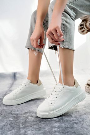 کفش اسنیکر بژ زنانه بند دار pasyone - کد 896728044