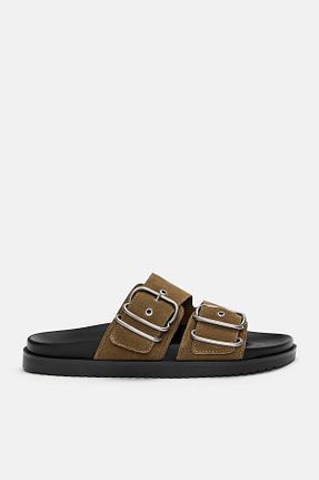 دمپائی قهوه ای زنانه چرم لاکی Pull & Bear - کد 896787838