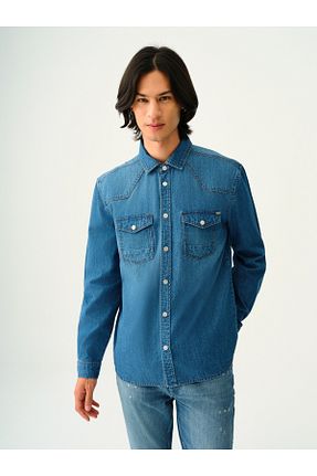 پیراهن سرمه ای مردانه یقه پیراهنی Loft - کد 896804315