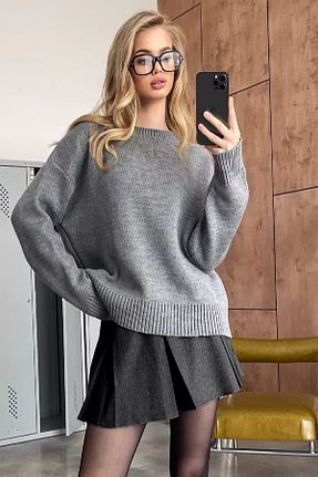 پلیور طوسی زنانه اورسایز COMBİNE MİCHAİL - کد 896804480