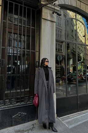 پالتو پشمی طوسی زنانه رگولار 