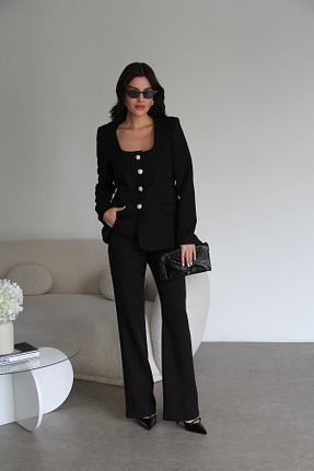 کت و شلوار مشکی زنانه یقه کتی Julidress - کد 895872468