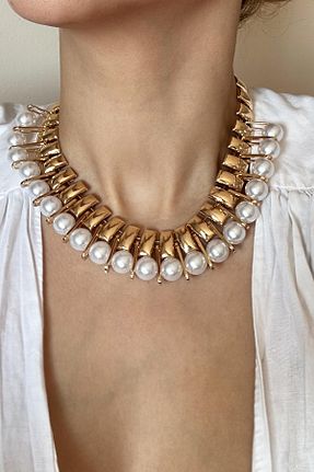گردنبند جواهر طلائی زنانه مروارید New Obsessions - کد 896831373