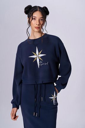 سوئیشرت سرمه ای زنانه چاپی Naar - کد 858745029