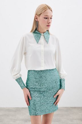 دامن فیروزه ای زنانه لیکرا Sateen - کد 893790366