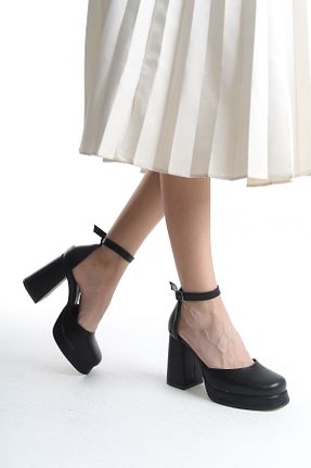 کفش پاشنه بلند کلاسیک مشکی زنانه ساتن Moda Değirmeni - کد 713697827