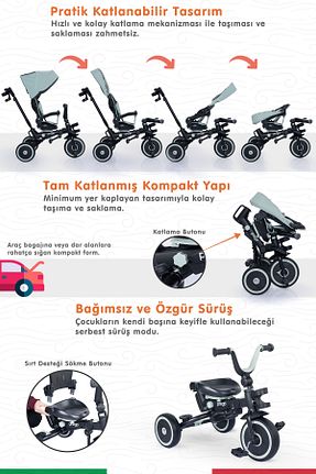 کالسکه 3 چرخ کودک سبز Çift Yönlü Prego - کد 893317553