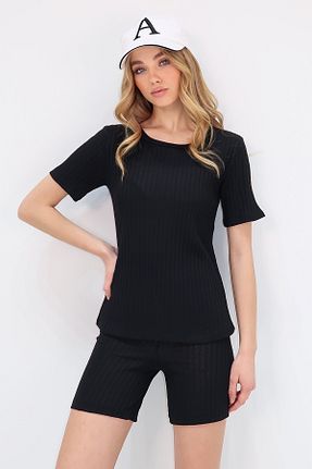 ست بالاتنه و پائین تنه مشکی زنانه بافت Trend Alaçatı Stili - کد 803309141