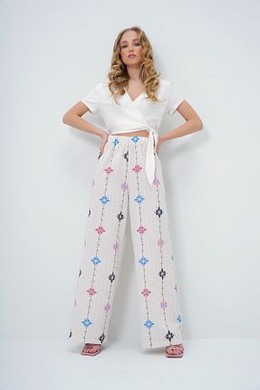شلوار آبی زنانه کتان Trend Alaçatı Stili - کد 896524402