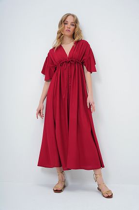 لباس زرشکی زنانه بافتنی Trend Alaçatı Stili - کد 896524176