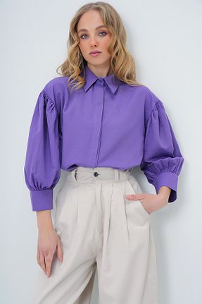 پیراهن بنفش زنانه اورسایز Trend Alaçatı Stili - کد 896524446