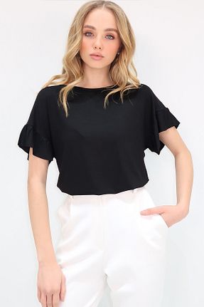 تیشرت مشکی زنانه یقه دوچرخه Trend Alaçatı Stili - کد 896524373