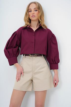 پیراهن زرشکی زنانه اورسایز Trend Alaçatı Stili - کد 896524447