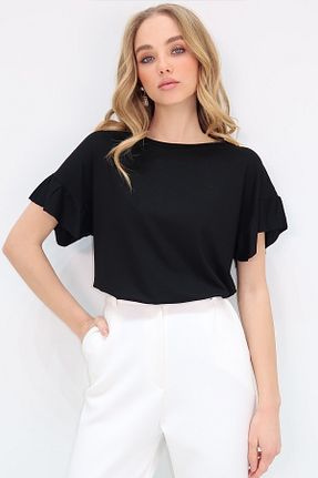 تیشرت مشکی زنانه یقه دوچرخه Trend Alaçatı Stili - کد 896524373