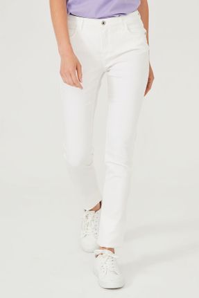 شلوار جین سفید زنانه پاچه تنگ فاق افتاده جین کد 135835673