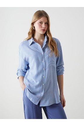 پیراهن آبی زنانه اورسایز LC Waikiki - کد 894893511