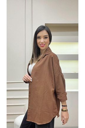 پیراهن قهوه ای زنانه اورسایز Meryemce - کد 894817145