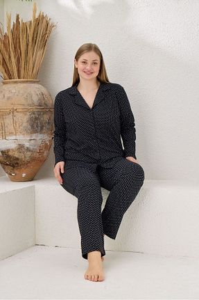 ست لباس راحتی سایز بزرگ مشکی زنانه طرح دار PİJAMOOD - کد 895060873