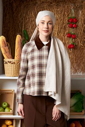 شال طوسی زنانه پنبه ای MİRSOY SCARF - کد 895116018