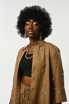 پیراهن قهوه ای زنانه اورسایز Orfeo Negro - کد 895126624