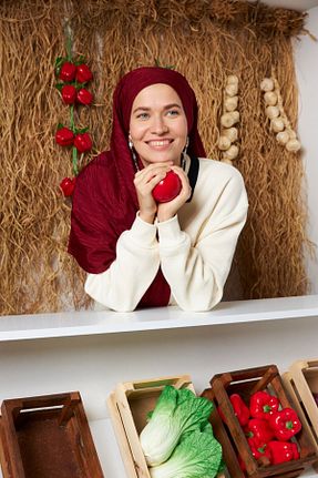شال زرشکی زنانه پنبه ای MİRSOY SCARF - کد 895116060