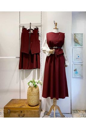 ست بالاتنه و پائین تنه حجاب زرشکی زنانه اسلیم butik hira - کد 895128208