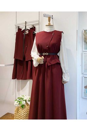 ست بالاتنه و پائین تنه حجاب زرشکی زنانه اسلیم butik hira - کد 895128208