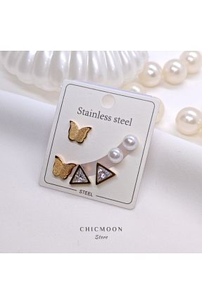 گوشواره استیل (فولاد) طلائی استیل (فولاد) CHICMOON STORE - کد 895150425