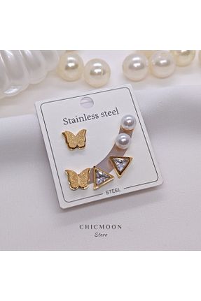 گوشواره استیل (فولاد) طلائی استیل (فولاد) CHICMOON STORE - کد 895150425