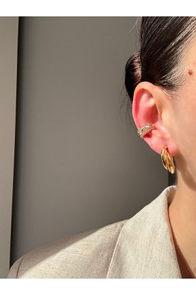 گوشواره غضروفی جواهر سفید زنانه روکش طلا Ressia - کد 880467086