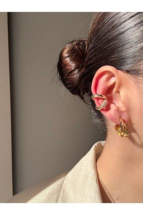 گوشواره غضروفی جواهر سفید زنانه روکش طلا Ressia - کد 880460185