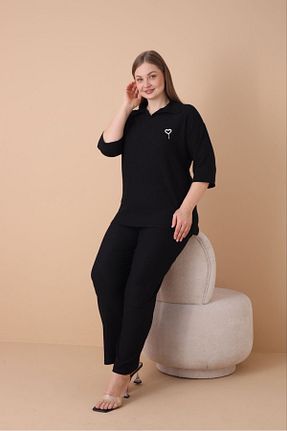 ست بالاتنه و پائین تنه سایز بزرگ مشکی زنانه فاق بلند şuranur - کد 888188773