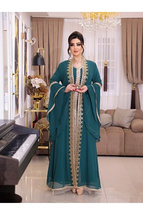 کیمونو و کافتان فیروزه ای زنانه بافتنی Kaftan - کد 895294551