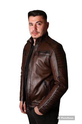 کاپشن قهوه ای مردانه اسلیم فیت Savran Deri - کد 895395029