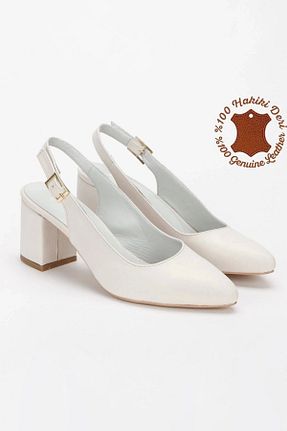 کفش پاشنه بلند کلاسیک بژ زنانه چرم خالص MFT AYAKKABI - کد 895446653