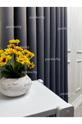 پرده زمینه طوسی کتان PERDECITY - کد 897330594