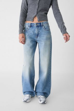 شلوار جین آبی زنانه پاچه گشاد Stradivarius - کد 895659183