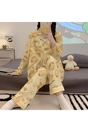 ست لباس راحتی زرد زنانه طرح دار AURASTİL - کد 895695196