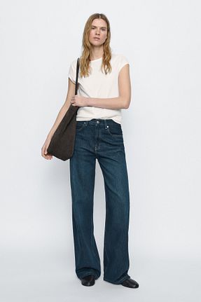 شلوار جین طوسی زنانه پاچه گشاد Massimo Dutti - کد 895776673